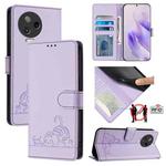 For Infinix Note 12 2023 Cat Rat Embossed Pattern RFID Leather Phone Case with Lanyard(Purple)