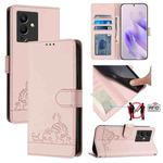 For Infinix Note 12 Pro 5G Cat Rat Embossed Pattern RFID Leather Phone Case with Lanyard(Pink)