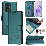 For Infinix Note 12 Pro 5G Cat Rat Embossed Pattern RFID Leather Phone Case with Lanyard(Peacock Green)