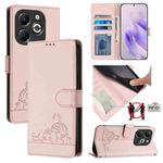 For Infinix Smart 8 Plus / 8 Pro Cat Rat Embossed Pattern RFID Leather Phone Case with Lanyard(Pink)