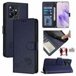 For Infinix Zero 20 Cat Rat Embossed Pattern RFID Leather Phone Case with Lanyard(Blue)