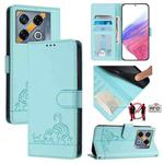 For Infinix GT 20 Pro/X6871 Cat Rat Embossed Pattern RFID Leather Phone Case with Lanyard(Mint Green)