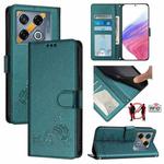 For Infinix GT 20 Pro/X6871 Cat Rat Embossed Pattern RFID Leather Phone Case with Lanyard(Peacock Green)