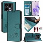 For Infinix Note 40 5G Cat Rat Embossed Pattern RFID Leather Phone Case with Lanyard(Peacock Green)
