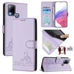 For Infinix Hot 10T / 10s Cat Rat Embossed Pattern RFID Leather Phone Case with Lanyard(Purple)