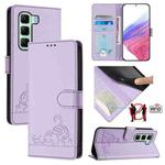 For Infinix Hot 50 5G Cat Rat Embossed Pattern RFID Leather Phone Case with Lanyard(Purple)