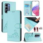 For Infinix Hot 50 Pro+ 4G Cat Rat Embossed Pattern RFID Leather Phone Case with Lanyard(Mint Green)