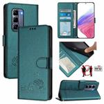 For Infinix Hot 50 Pro+ 4G Cat Rat Embossed Pattern RFID Leather Phone Case with Lanyard(Peacock Green)