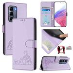 For Infinix Hot 50 Pro+ 4G Cat Rat Embossed Pattern RFID Leather Phone Case with Lanyard(Purple)