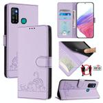 For Infinix Hot 9 / Hot 9 Pro Cat Rat Embossed Pattern RFID Leather Phone Case with Lanyard(Purple)