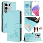 For Infinix Note 50s Cat Rat Embossed Pattern RFID Leather Phone Case with Lanyard(Mint Green)