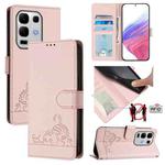 For Infinix Note 50s Cat Rat Embossed Pattern RFID Leather Phone Case with Lanyard(Pink)