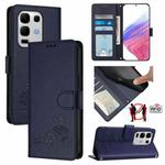For Infinix Note 50s Cat Rat Embossed Pattern RFID Leather Phone Case with Lanyard(Blue)