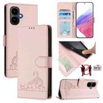 For Infinix Smart 10 4G / Tecno Pop 10 Cat Rat Embossed Pattern RFID Leather Phone Case with Lanyard(Pink)