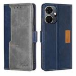 For Itel P55+ 4G Contrast Color Side Buckle Leather Phone Case(Blue + Grey)