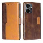 For Itel P55+ 4G Contrast Color Side Buckle Leather Phone Case(Dark Brown + Gold)