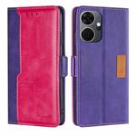 For Itel P55+ 4G Contrast Color Side Buckle Leather Phone Case(Purple + Rose Red)