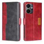 For Itel P55+ 4G Contrast Color Side Buckle Leather Phone Case(Red + Black)
