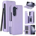 For Samsung Galaxy Z Fold5 Solid Color Multifunctional Folding Leather Phone Case with Pen Slot(Purple)