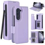 For Samsung Galaxy Z Fold7 Solid Color Multifunctional Folding Leather Phone Case with Pen Slot(Purple)