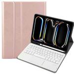 For iPad Pro 11 2024 A13B-A Lambskin Texture Bluetooth Touch Square Keyboard Leather Tablet Case with Pen Slot(Rose Gold)