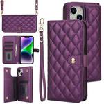 For iPhone 14 Plus Crossbody Multifunction Rhombic Leather Phone Case(Dark Purple)
