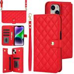 For iPhone 14 / 13 Crossbody Multifunction Rhombic Leather Phone Case(Red)