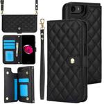 For iPhone 7 / 8 / SE 2022 Crossbody Multifunction Rhombic Leather Phone Case(Black)