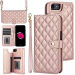 For iPhone 7 / 8 / SE 2022 Crossbody Multifunction Rhombic Leather Phone Case(Rose Gold)