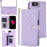 For iPhone 7 / 8 / SE 2022 Crossbody Multifunction Rhombic Leather Phone Case(Purple)
