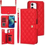 For iPhone 12 mini Crossbody Multifunction Rhombic Leather Phone Case(Red)