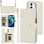 For iPhone 12 / 12 Pro Crossbody Multifunction Rhombic Leather Phone Case(White)