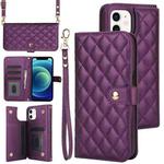 For iPhone 12 / 12 Pro Crossbody Multifunction Rhombic Leather Phone Case(Dark Purple)