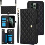 For iPhone 11 Pro Max Crossbody Multifunction Rhombic Leather Phone Case(Black)