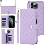 For iPhone 11 Pro Max Crossbody Multifunction Rhombic Leather Phone Case(Purple)