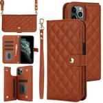 For iPhone 11 Pro Max Crossbody Multifunction Rhombic Leather Phone Case(Brown)