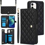 For iPhone 11 Crossbody Multifunction Rhombic Leather Phone Case(Black)