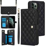 For iPhone 11 Pro Crossbody Multifunction Rhombic Leather Phone Case(Black)