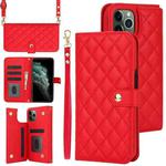 For iPhone 11 Pro Crossbody Multifunction Rhombic Leather Phone Case(Red)