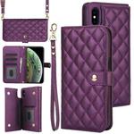 For iPhone X / XS Crossbody Multifunction Rhombic Leather Phone Case(Dark Purple)
