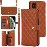 For iPhone X / XS Crossbody Multifunction Rhombic Leather Phone Case(Brown)