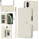 For iPhone XR Crossbody Multifunction Rhombic Leather Phone Case(White)