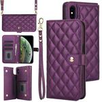 For iPhone XR Crossbody Multifunction Rhombic Leather Phone Case(Dark Purple)