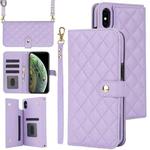 For iPhone XR Crossbody Multifunction Rhombic Leather Phone Case(Purple)