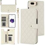 For iPhone 7 Plus / 8 Plus Crossbody Multifunction Rhombic Leather Phone Case(White)