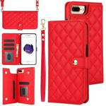 For iPhone 7 Plus / 8 Plus Crossbody Multifunction Rhombic Leather Phone Case(Red)