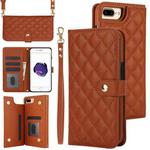 For iPhone 7 Plus / 8 Plus Crossbody Multifunction Rhombic Leather Phone Case(Brown)