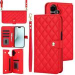 For iPhone 16 Plus Crossbody Multifunction Rhombic Leather Phone Case(Red)