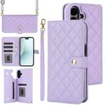 For iPhone 16 Plus Crossbody Multifunction Rhombic Leather Phone Case(Purple)