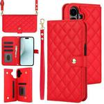 For iPhone 16 Crossbody Multifunction Rhombic Leather Phone Case(Red)